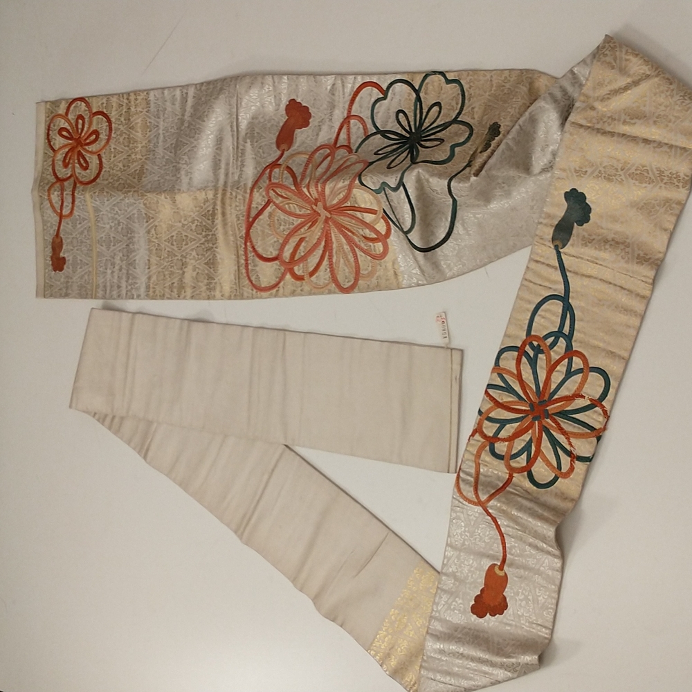 Vintage Obi Authentic Japanese from Japan mid century f 90's Neutrals & Metallic